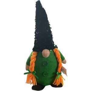 Green & Black Sequin Witch Gnome Weighted Orange Braids & Buttons Halloween Deco
